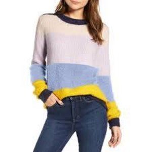 Treasure & Bond Color Block Stripe Oversized Womens Sweaters Pink Blue Yellow XS